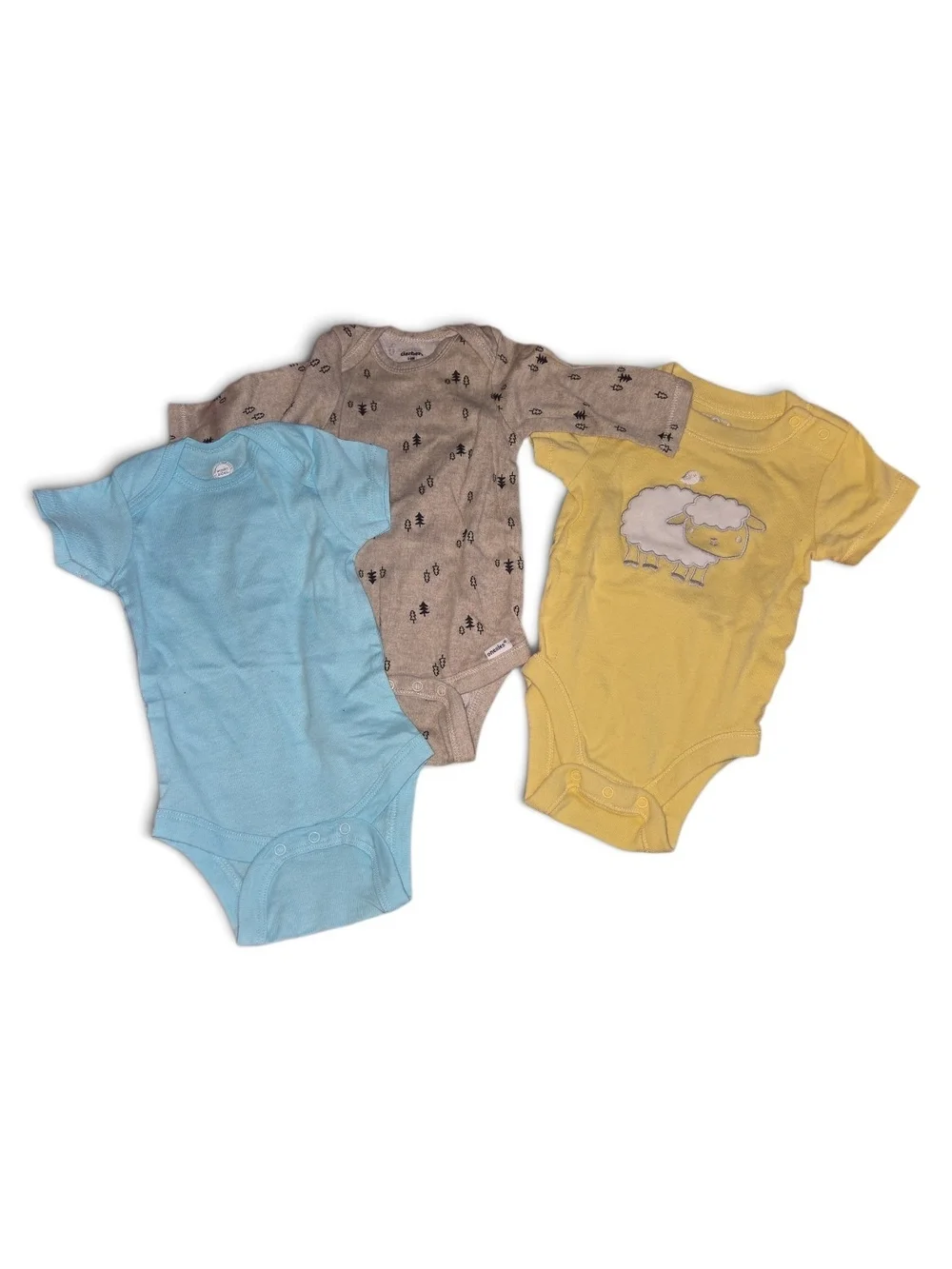 Baby Set Of 3 One-Piece Bodysuit Set in Blue, Tan, and Yellow